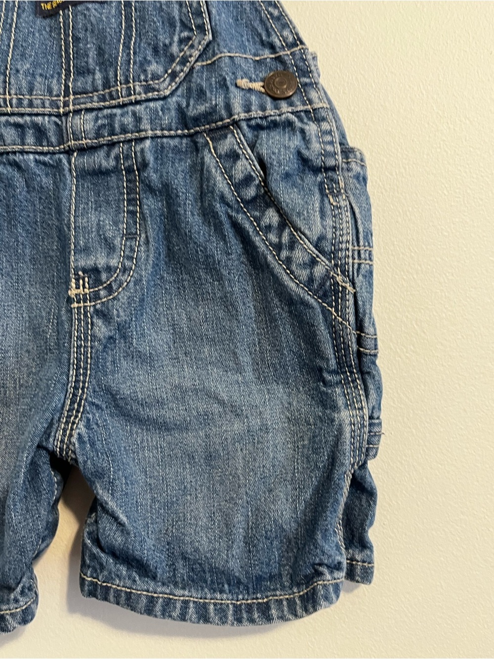 Vintage 90s OshKosh B’gosh Vestbak Blue Denim Jean Shortalls Overalls 12mo - Picture 3 of 8